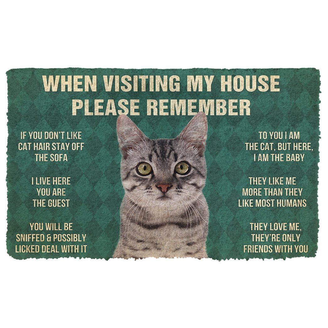 Gearhumans  GearHuman 3D Please Remember Gray Tabby Cat House Rules Doormat