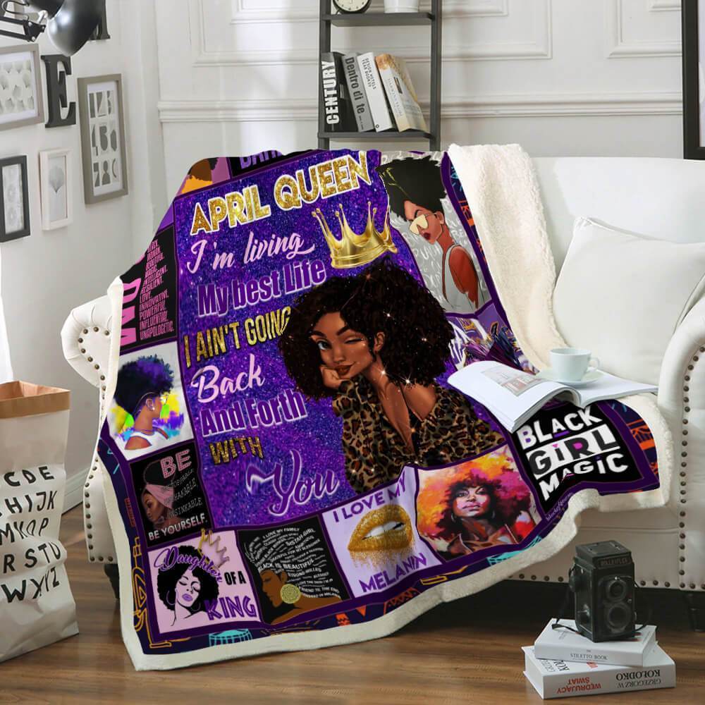 April Girl Black Queen Customize Design, Personalized Fleece Blanket Print 3D