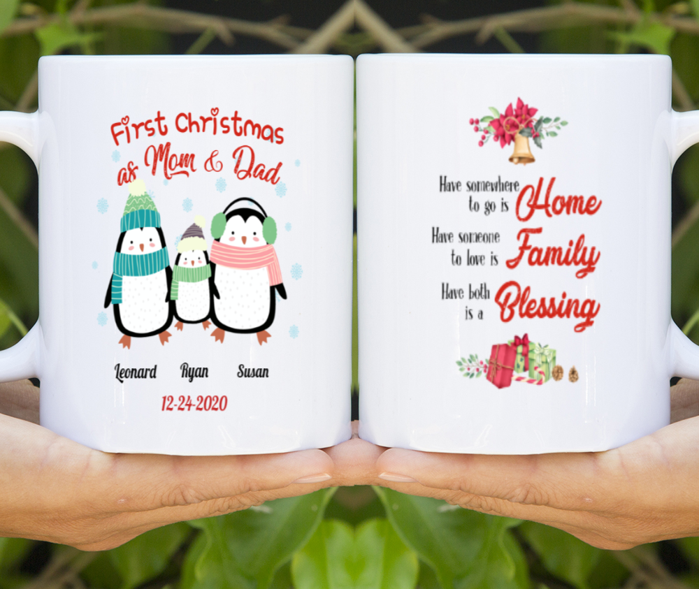 Our First Christmas As Mom And Dad Penguin Family Name Custom Mug Personalized 201105205ADS