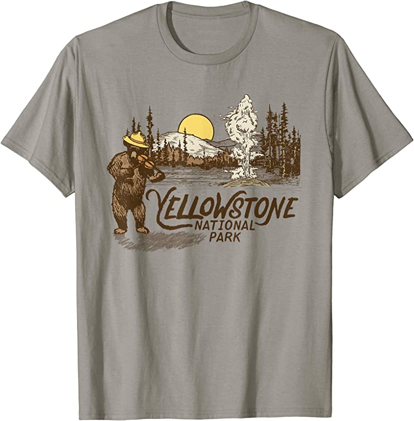 Yellowstone National Park Vintage Bear & Fiddle Old Faithful T-Shirt