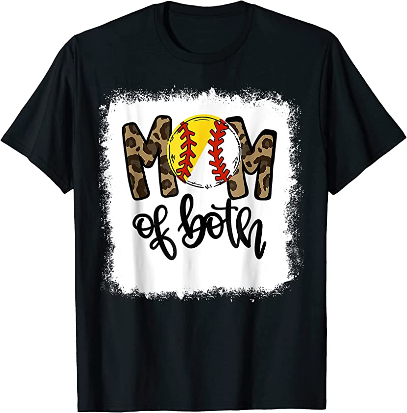 Bleached Mom Of Both Leopard Baseball Mom Softball Mom T-Shirt