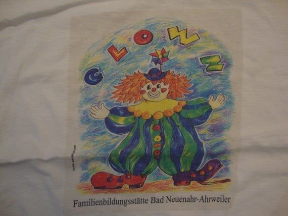 Vintage 90 S Clown Familienbildungsstatte Bad Neuenahr Ahrweiler White Shirt