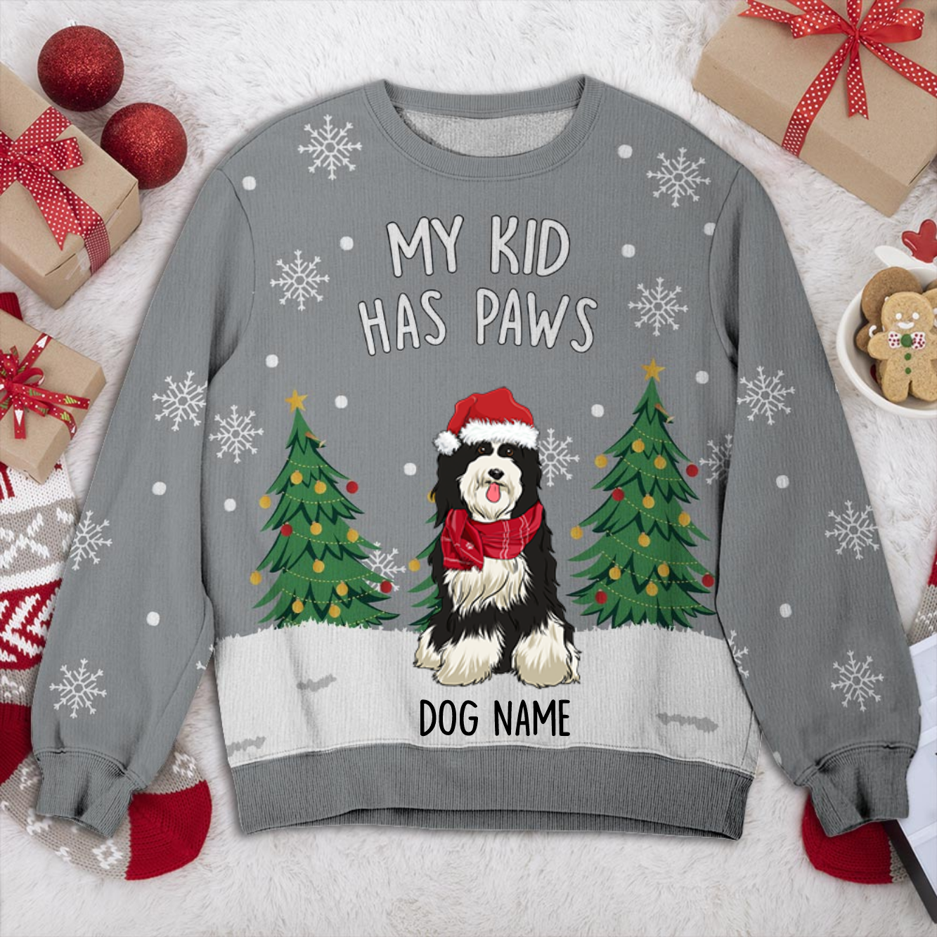 Tibetan Terrier My Kid Has Paws Personalized Sweater, Dog Ugly Christmas Sweater