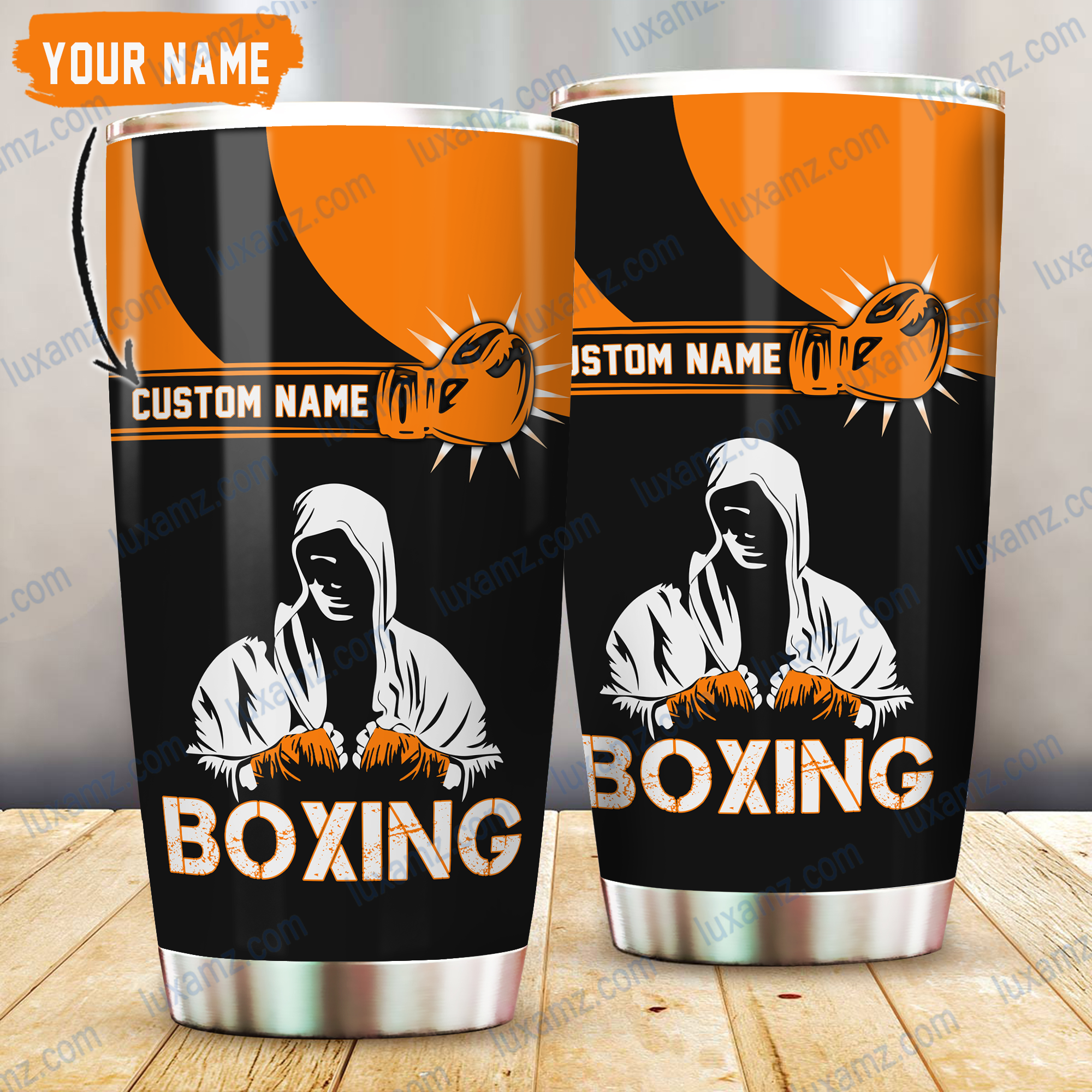 Boxing King Crown 3D Orange Customize Name Tumbler All Over Print