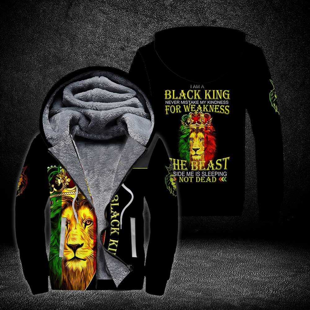 I Am A Black King Lion Fleece Zip Hoodie All Over Print | Unisex | Adult | Ft2416