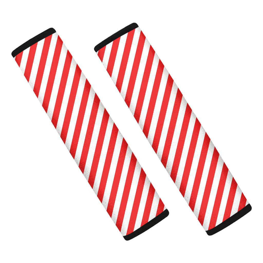 Red And White Candy Cane Striped Print Car Seat Belt Covers