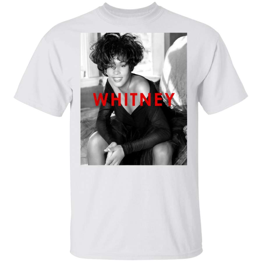 Whitney Houston Official BW Photo Red Title TShirt