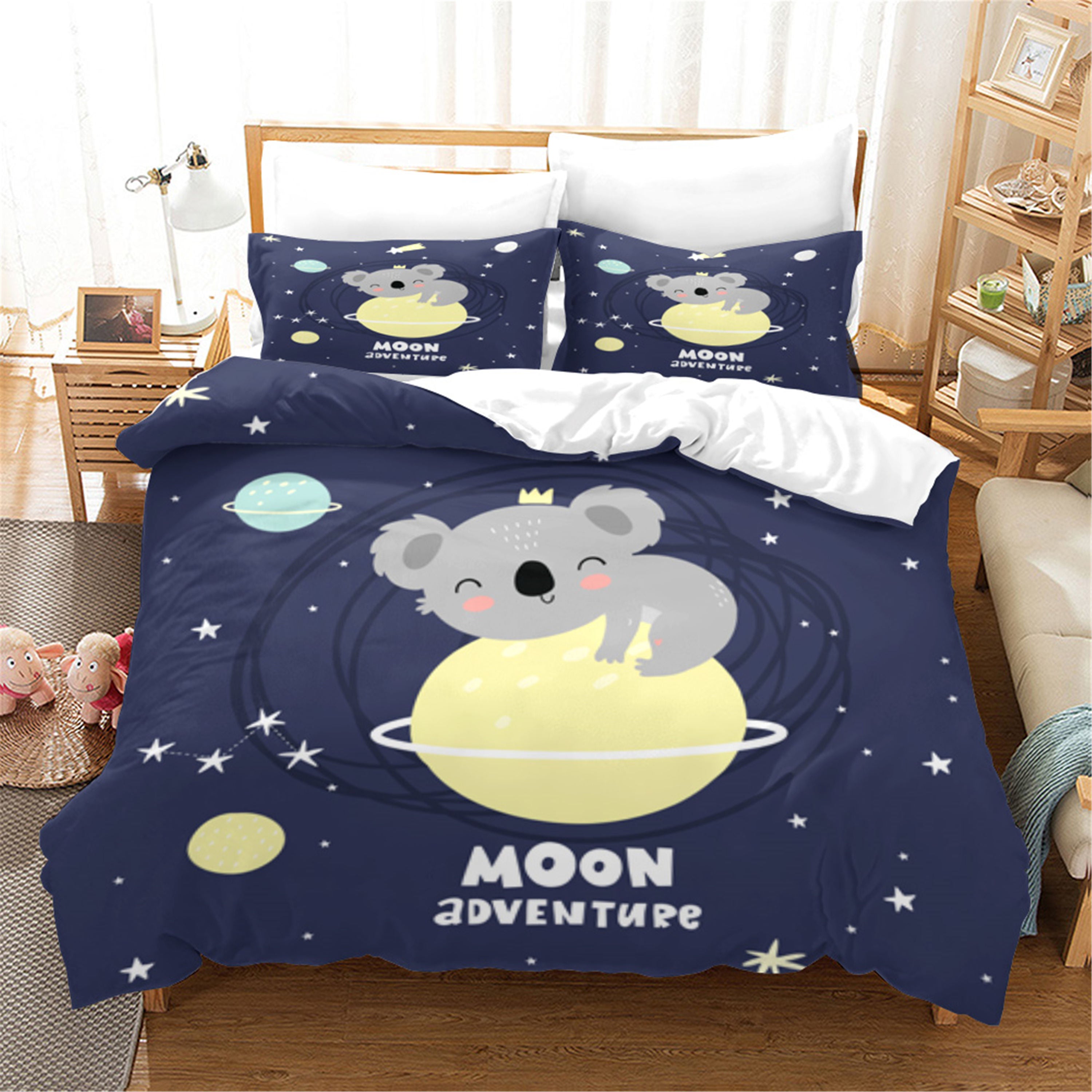 3D Cartoon Animal Koala Space Planet Quilt Cover Set Bedding Set Duvet Cover Pillowcases 3