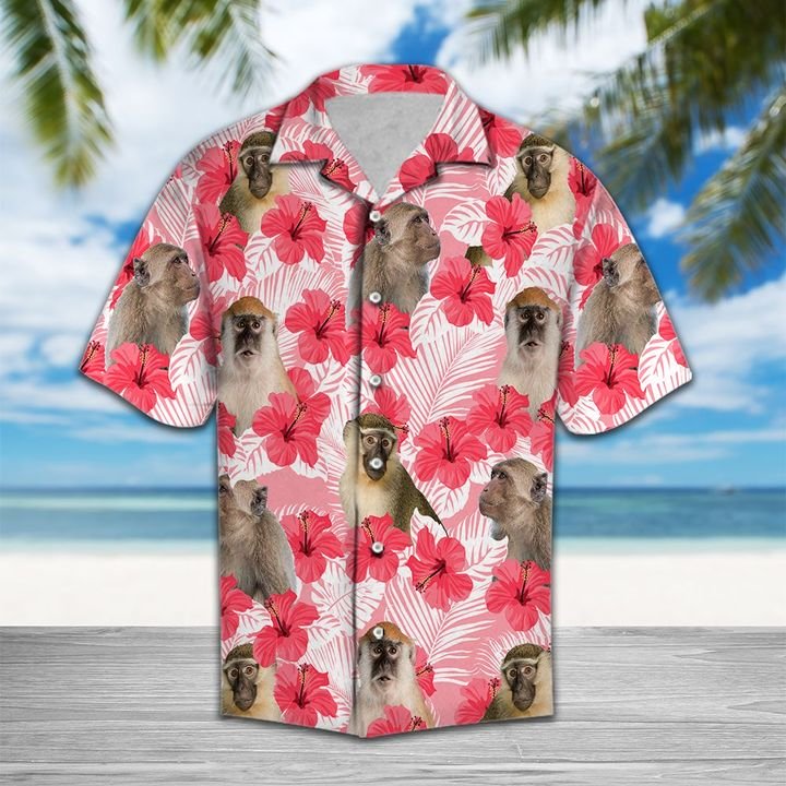 Tropical Flowers Hibiscus Monkey Hawaiian Shirt Summer Button Up For Men, Women, Couple