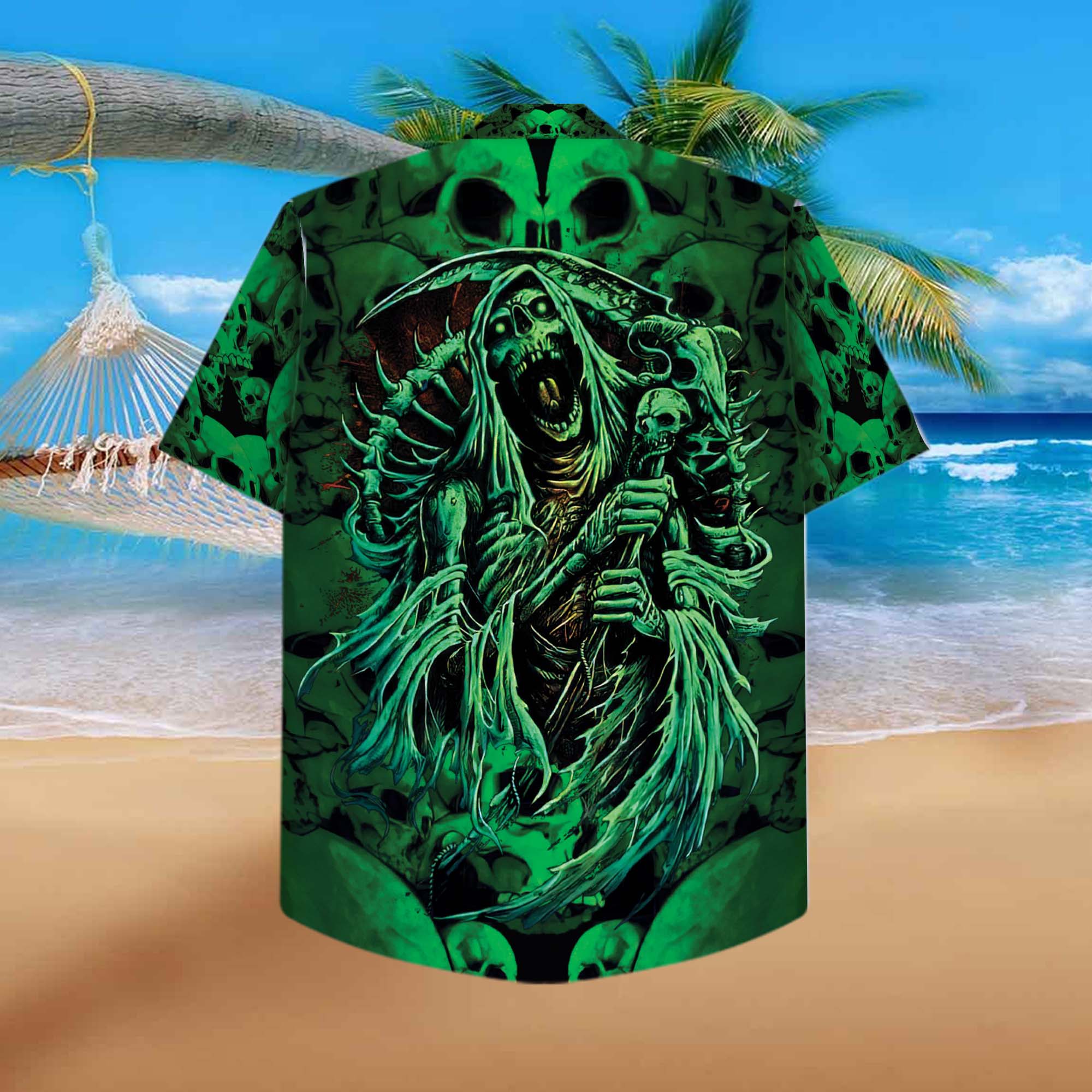 Green Skeleton Skull Hawaiian Shirt – Mc0126 – Skull Art Prints