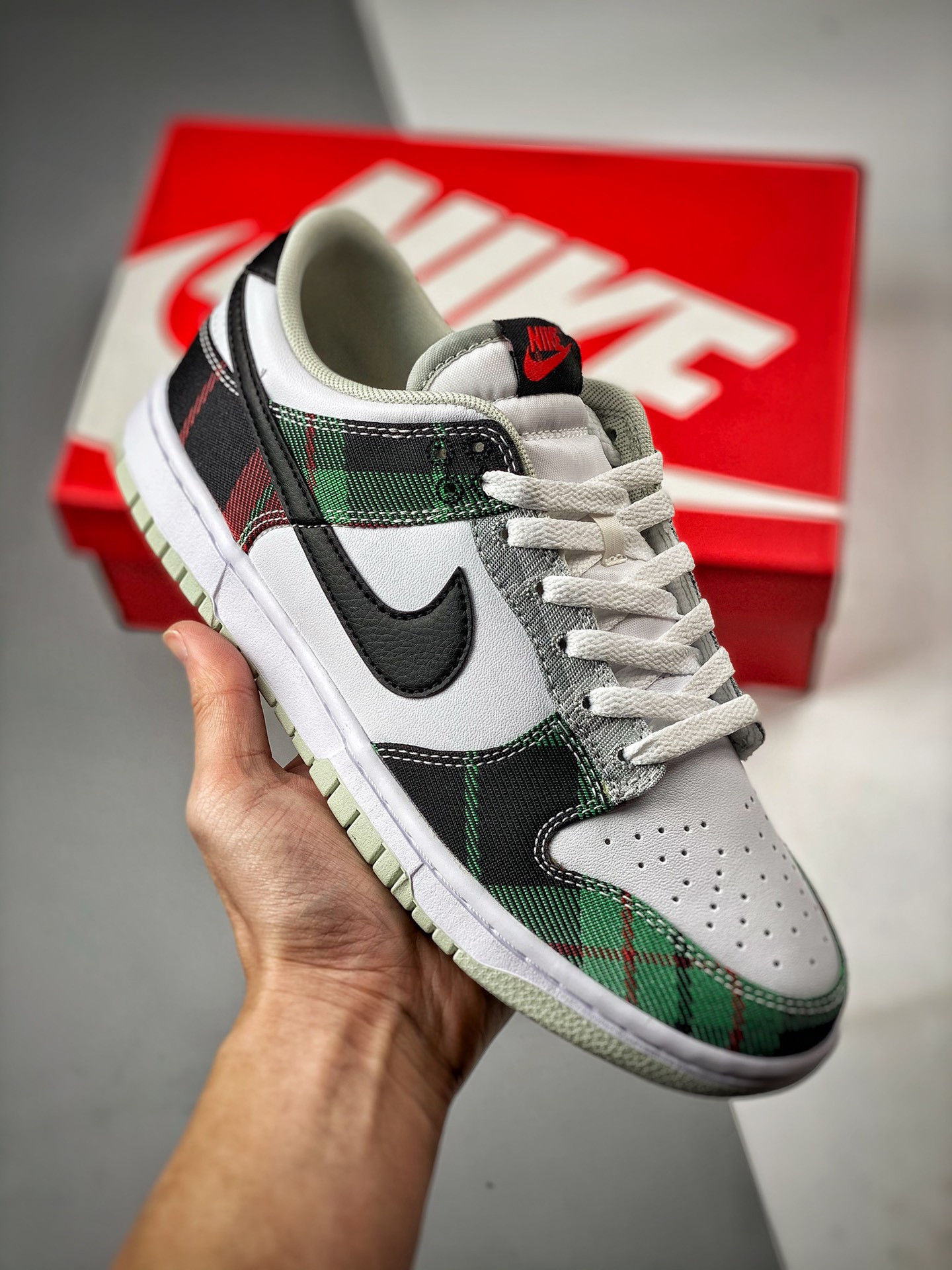 Nike Dunk Low Plaid WhiteBlack-University Red-Grey-Light Silver 5339393