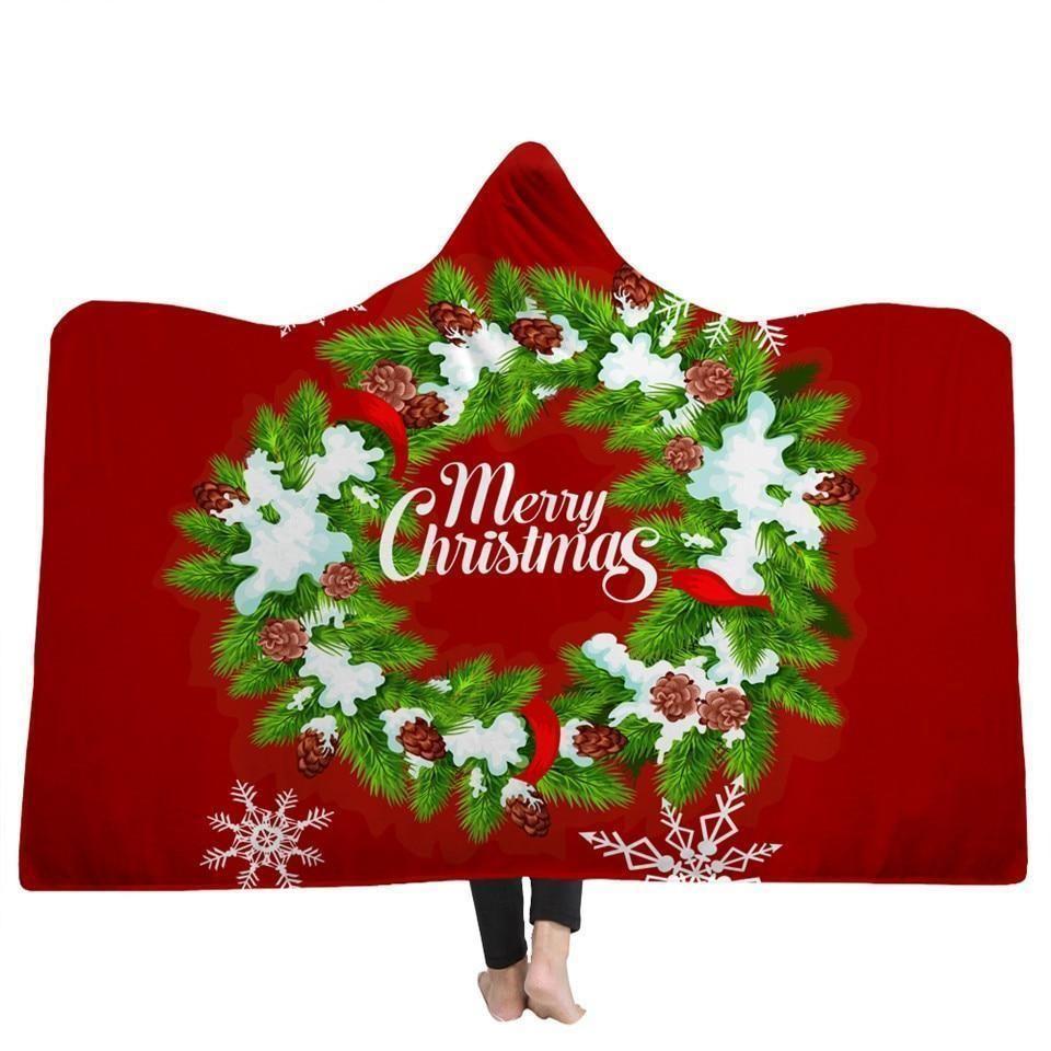 X-Mas Simple Wreath Hooded Blanket Christmas Decoration Ideas