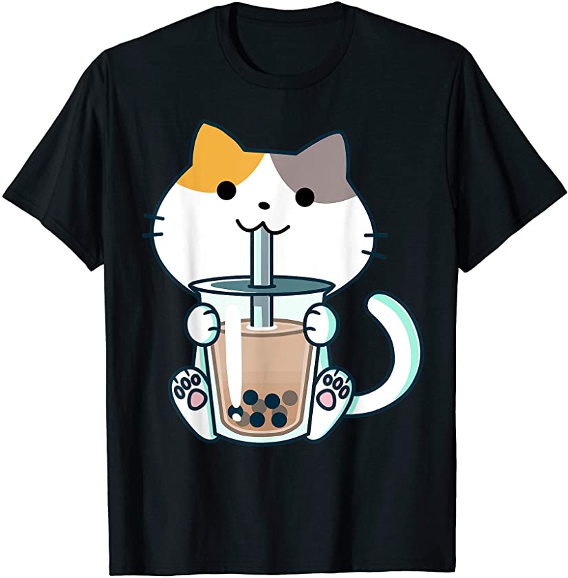 Boba Cat Drinking Boba Kitten Kawaii Japanese Kitty T-Shirt