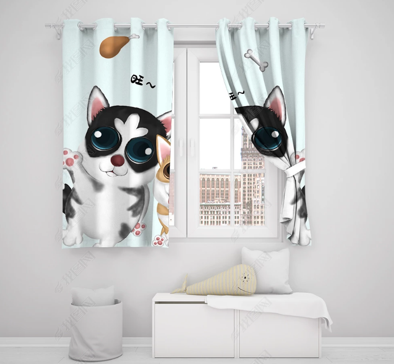 3D Hand Drawn Animal Dog Curtains And Drapes Lqh 204