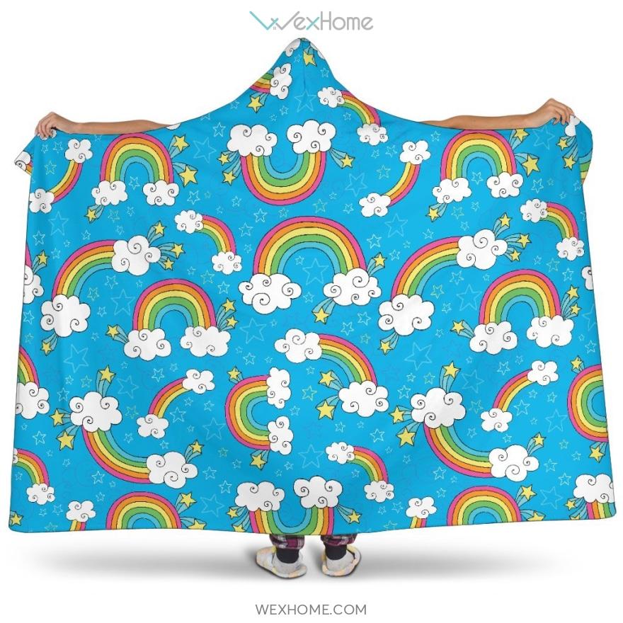 Rainbows Sky Clouds Pattern Hooded Blanket