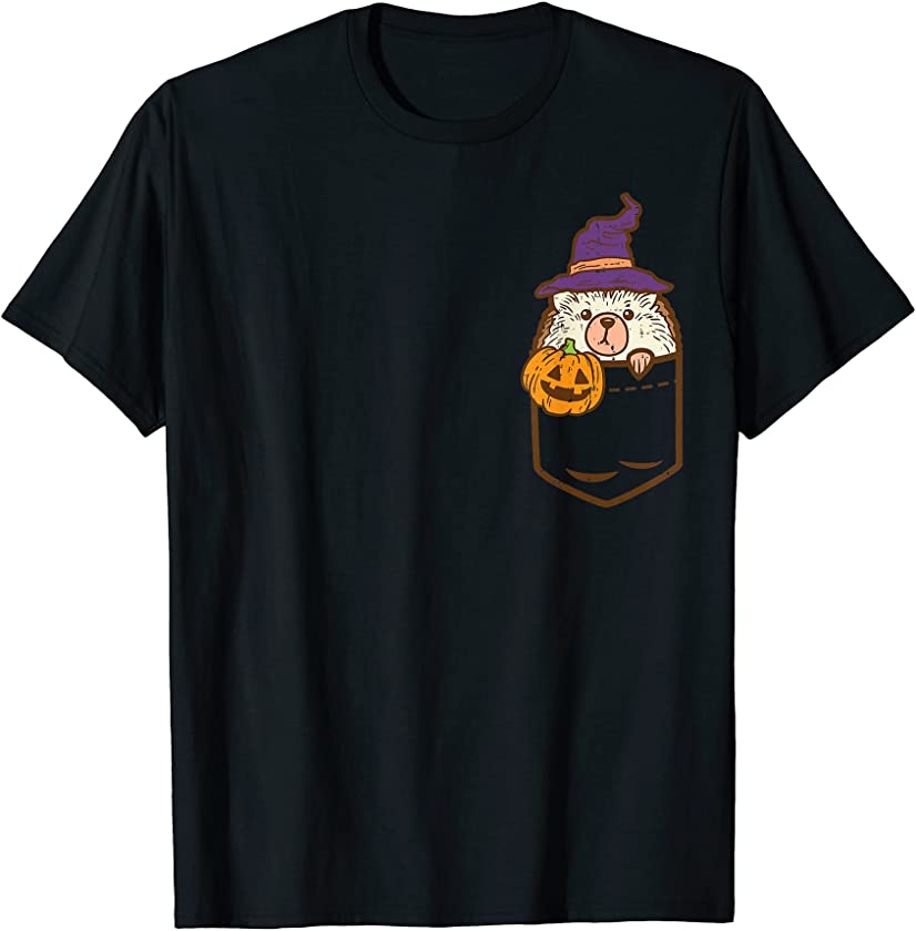 Pocket Hedgehog Witch Pumpkin Halloween Animal Men Women T-Shirt