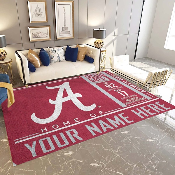 Alabama Crimson Personalized Area Rug, Customizable Living Room Bedroom Carpet Floor Mat