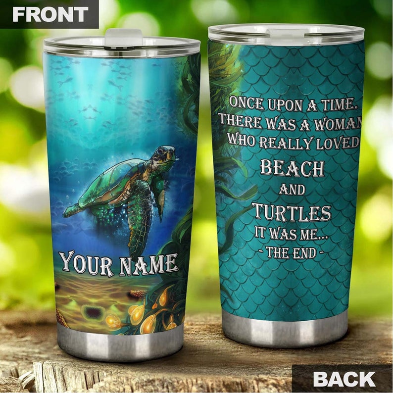 Girls Loves Beach And Turtle Personalized Tumbler-Turtle Present-Unique Tumbler-Birthday Christmas Gift For Turtle Lover