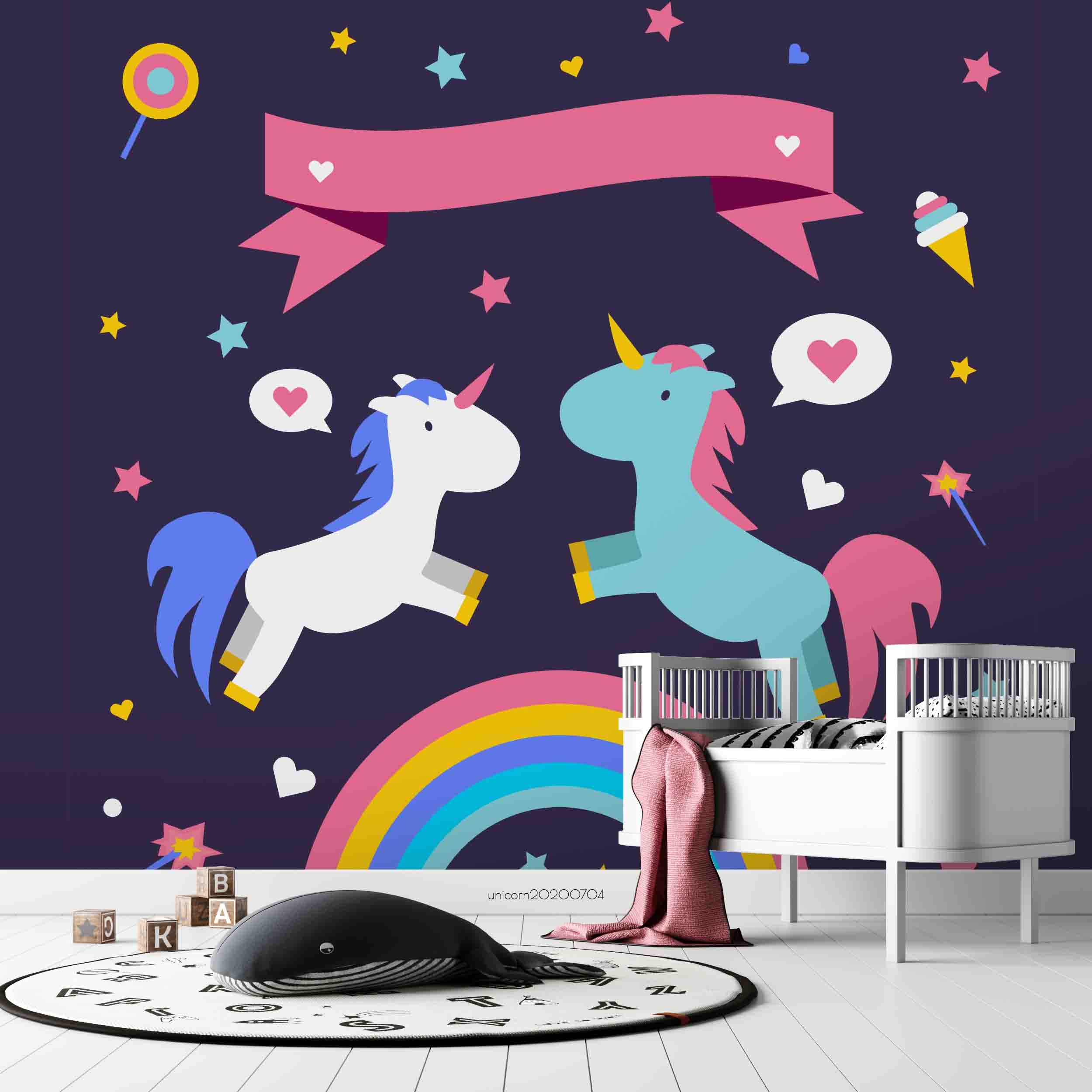 3D Cartoon Party Unicorn Wall Mural Wallpaper A265 Lqh