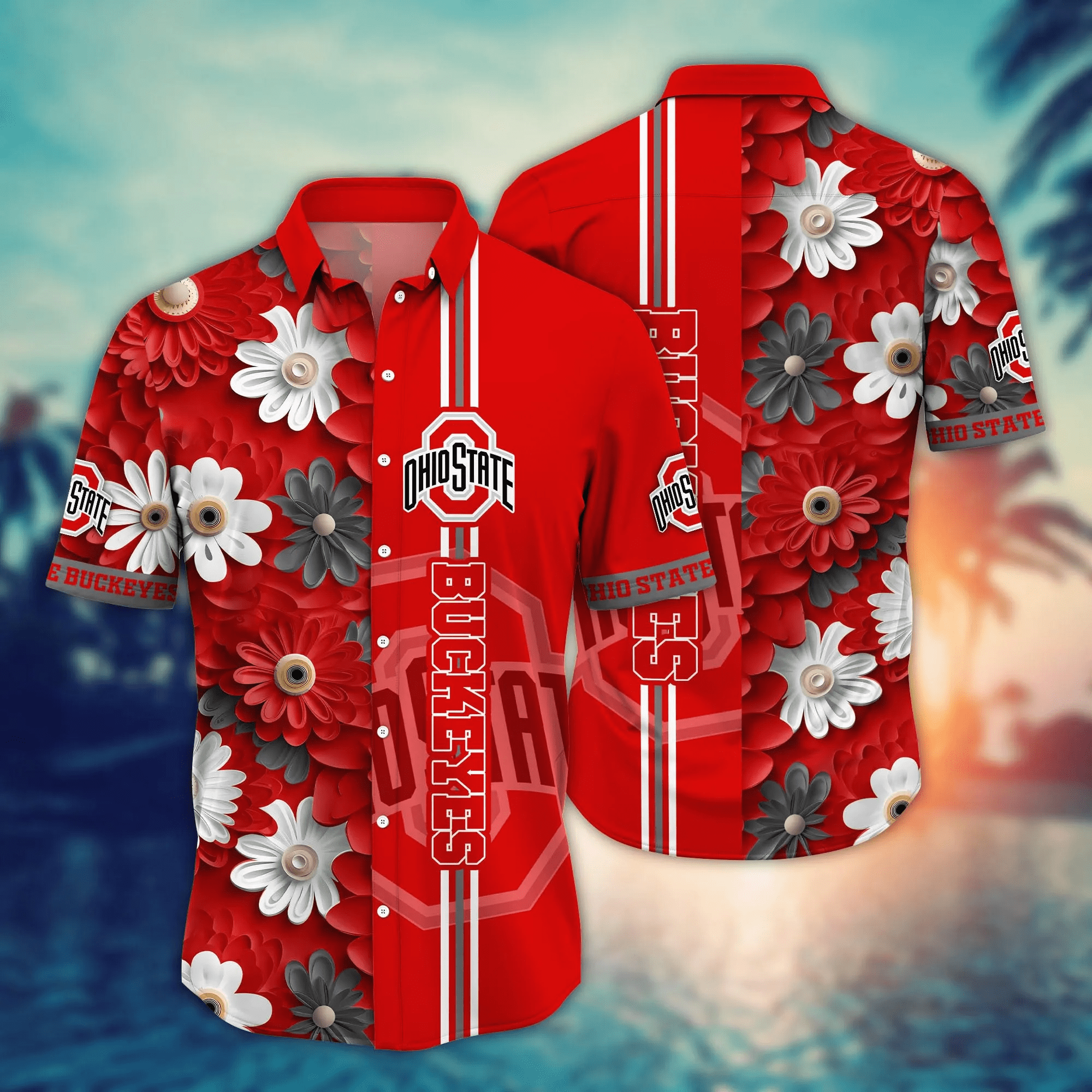 Ohio State Buckeyes NCCA Hawaiian Shirt Sunflare Aloha Shirt