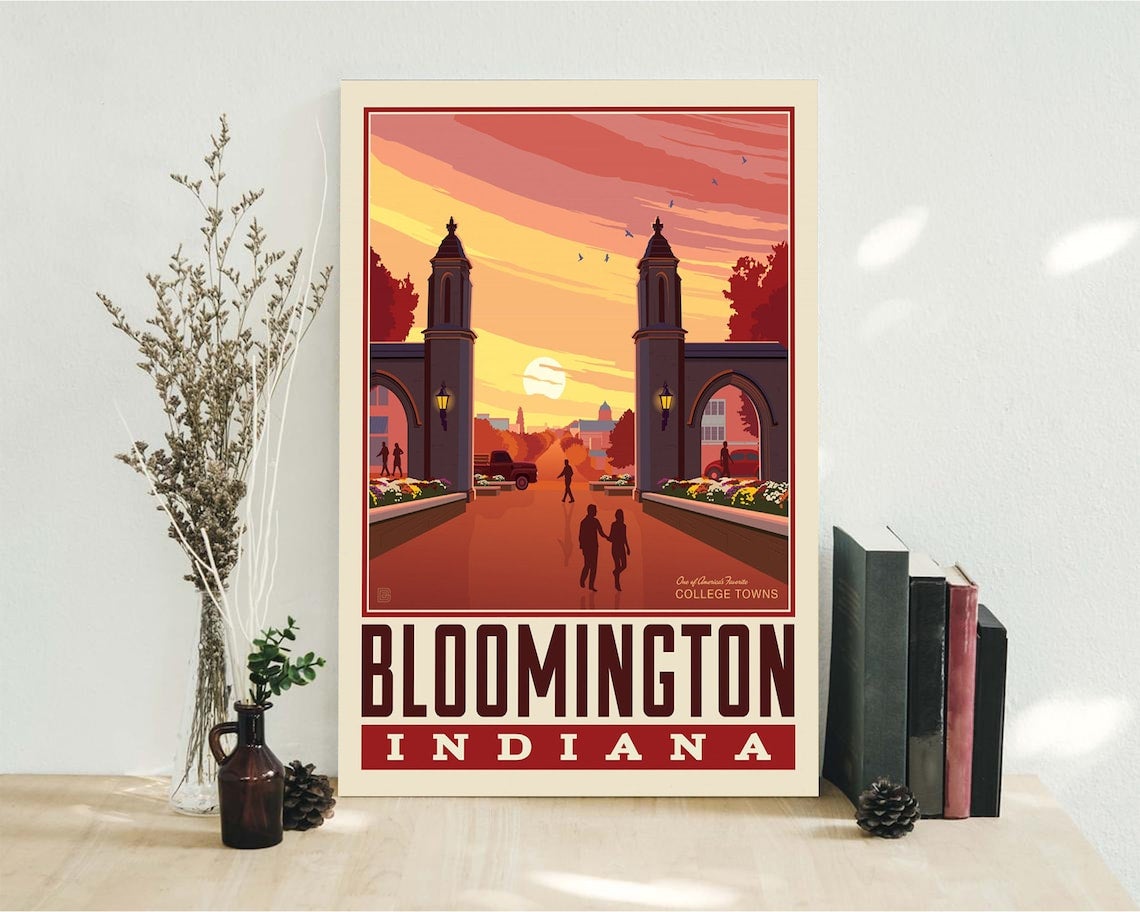 Bloomington Indiana Retro Travel Poster, Vintage Poster Home Decor, Poster Prints Wall Art