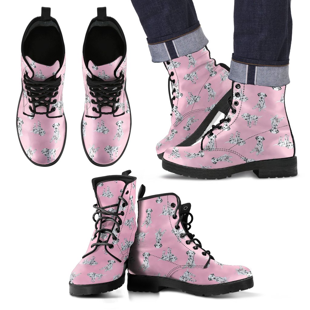 Puppy Dog Dalmatian Pattern Print Men Women Leather Boots Fashion Boots Custom Shoes