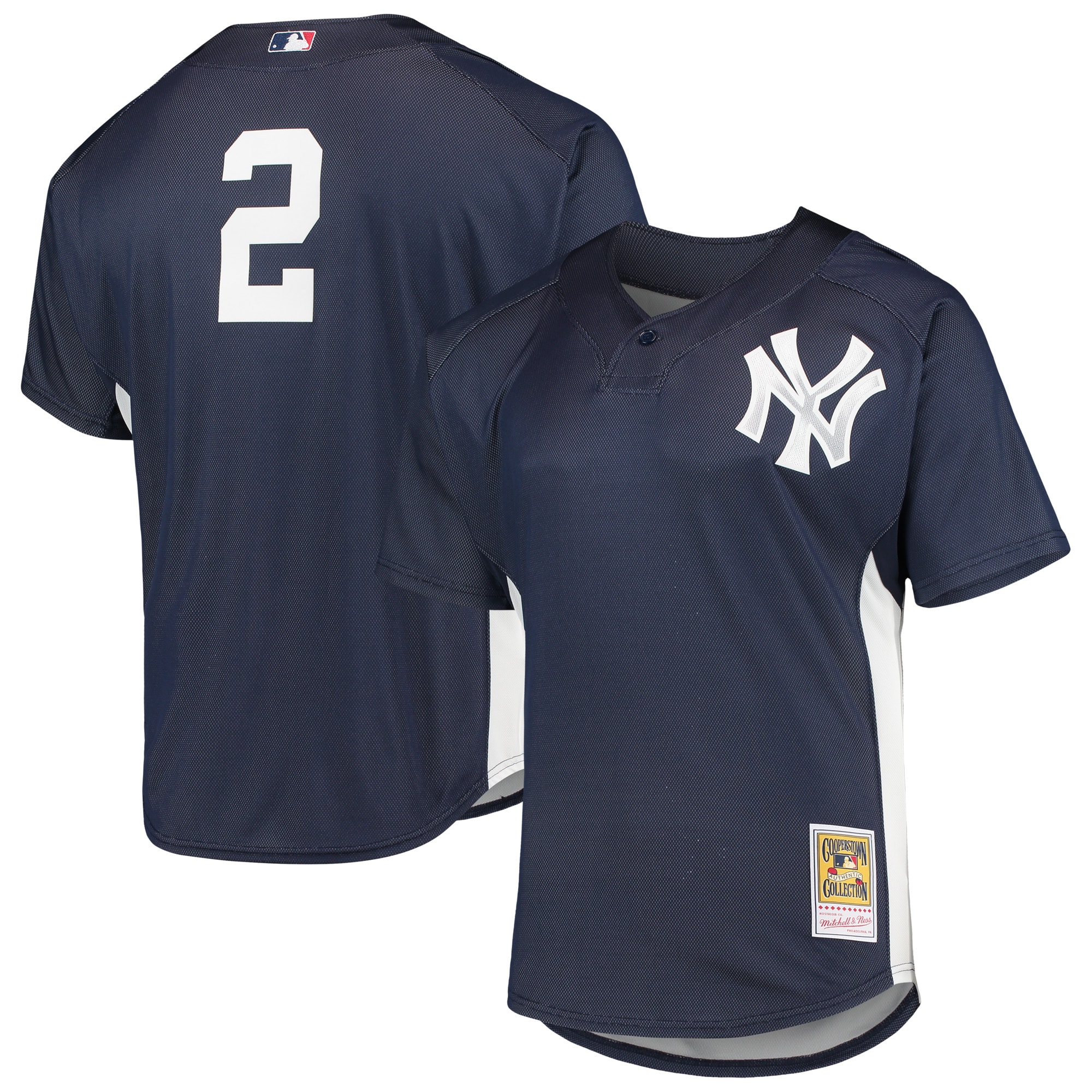 Derek Jeter New York Yankees Mitchell & Ness Cooperstown Collection Mesh Batting Practice Button-Up Jersey – Navy