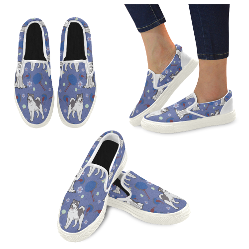 Alaskan Malamute Flower White Women’s Slip-on Canvas Shoes