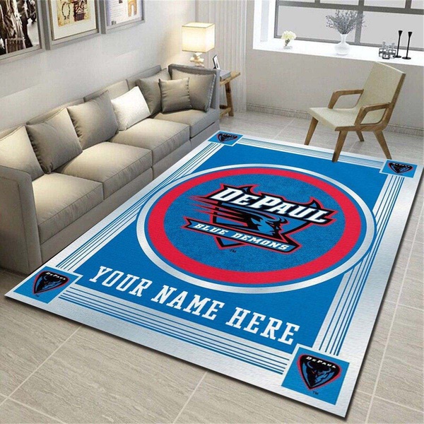 DePaul Blue Demons Personalized Rug, Living Room Carpet, Customized Man Cave Floor Mat