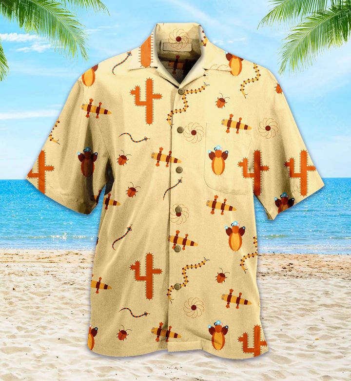 Pattern Snakes Salamanders Cactus Yellow Hawaii Shirt Ha2918