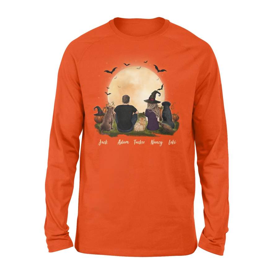 [ FRONT SIDE ] [ ORANGE PURPLE ] Personalized custom dog & couple long sleeve Halloween gift for dog mom dad lover owner – 2398