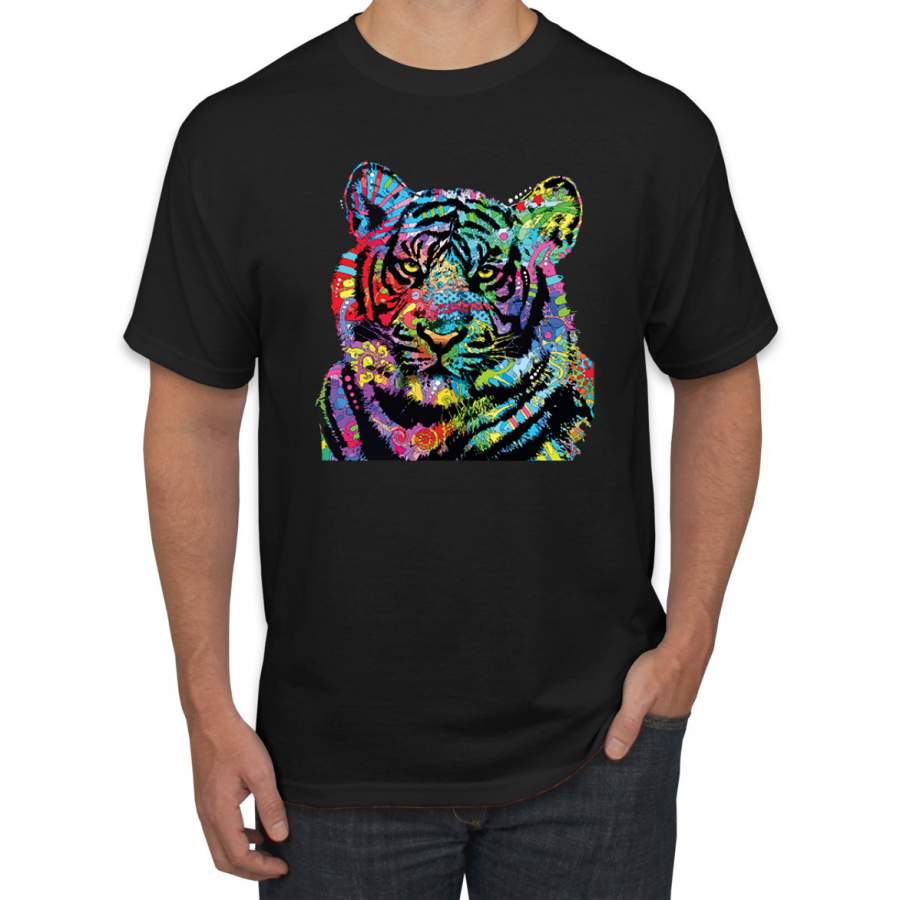 Cool Rainbow Neon Trippy Jungle Tiger Face Animal Lover Mens T-Shirt