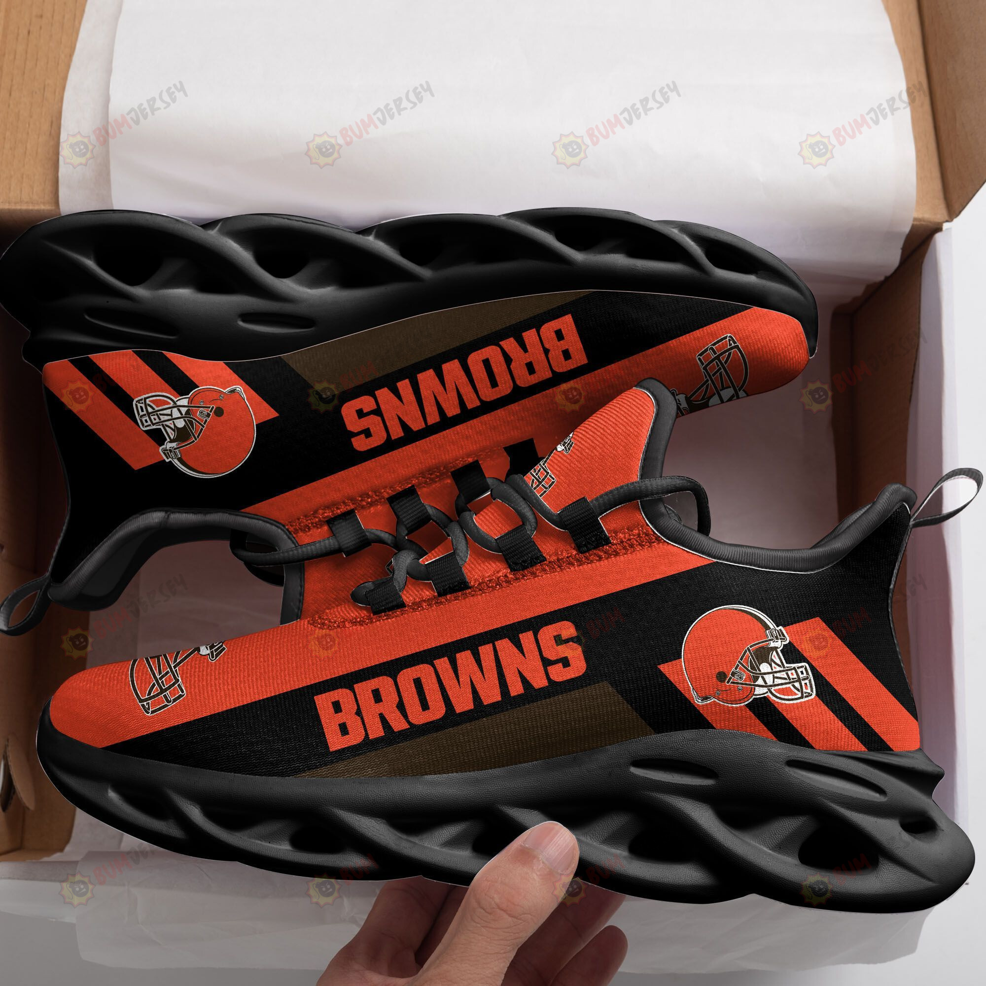 Cleveland Browns Logo Black Stripe Pattern 3D Max Soul Sneaker Shoes In ...