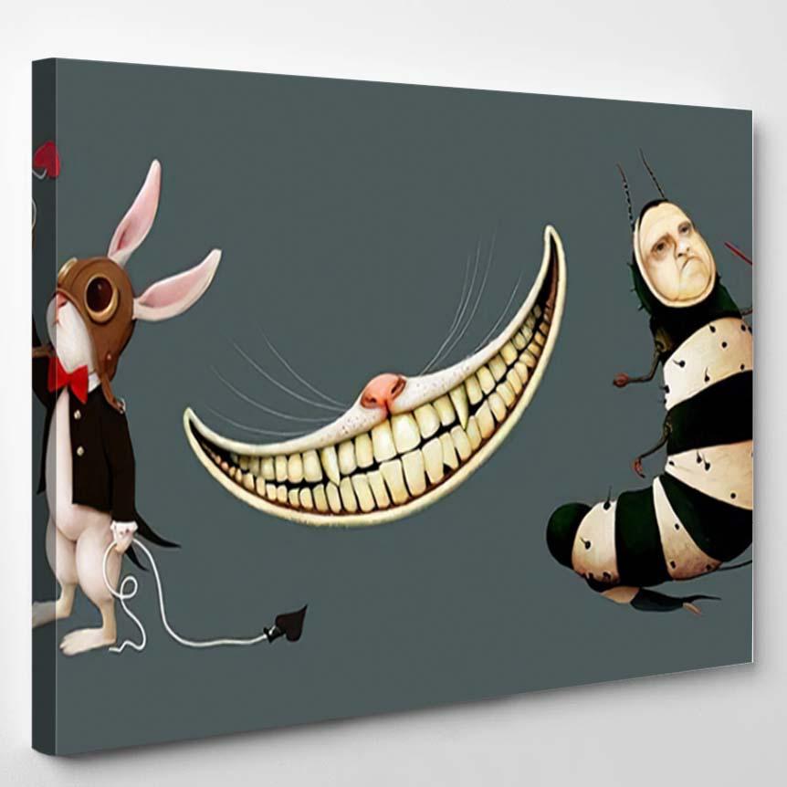 Set Cartoon Character Story Wonderland Rabbit – Fantastic Canvas Print