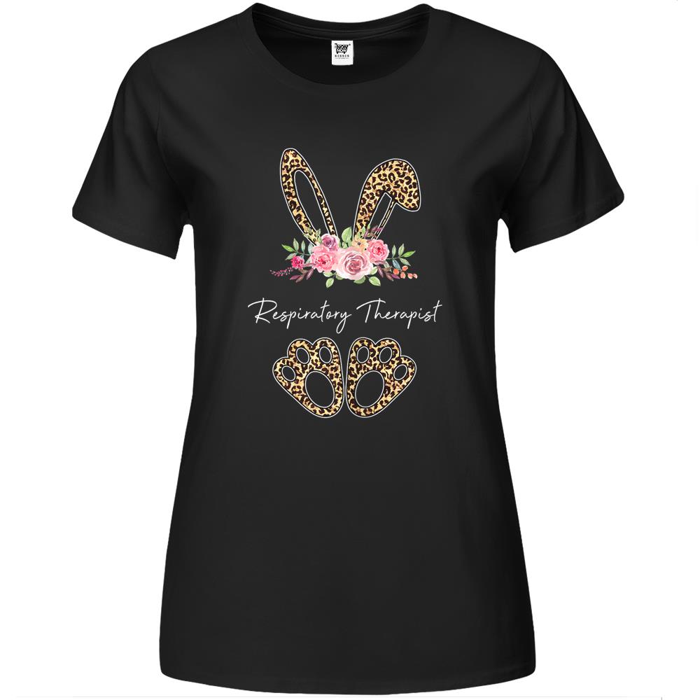 Womens Respiratory Therapist Bunny Leopard Flowers Easter Gifts Premium Womens T Shirts