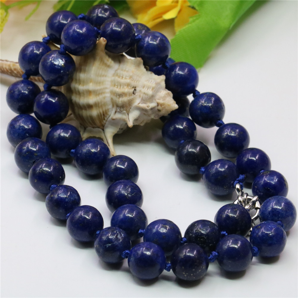 Vintage Fashion Natural Blue Lapis Lazuli Stone Round Beads 8/10/12mm Rope Chain Women’s Jewelry Necklace Gift 18inch Y757 alx