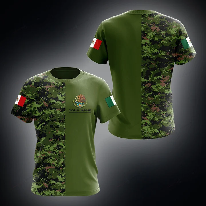 3D All Over Print Custom Name Mexico Half Camo Design Shirts