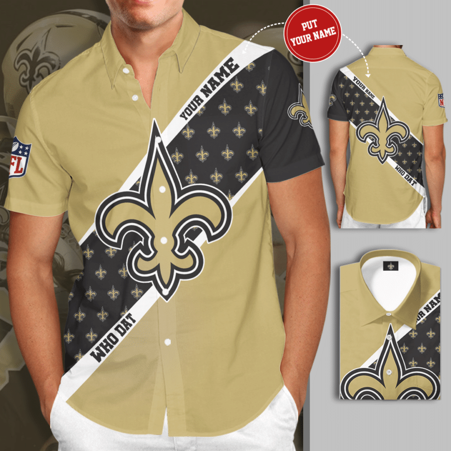 Personalized New Orleans Saints All Over Print 3D Short Sleeve Dress Shirt Hawaiian Summer Aloha Beach Shirt-Tph