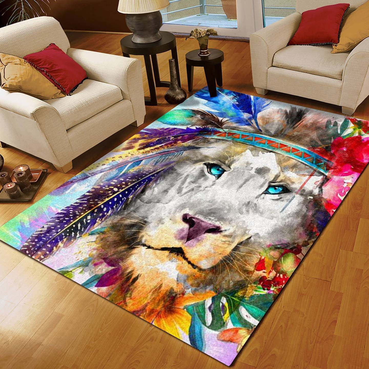 Watercolor Colorful Lion Rug