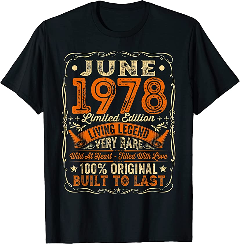 43 Years Old Vintage June 1978 Distressed 43rd Birthday T-Shirt