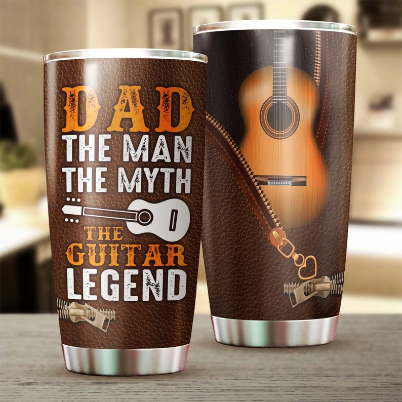 Dad The Man The Myth The Guitar Legend Personalized Tumbler-Birthday Gift Christmas Gift Father’S Day Gift For Guitar Dad From Son Daughter