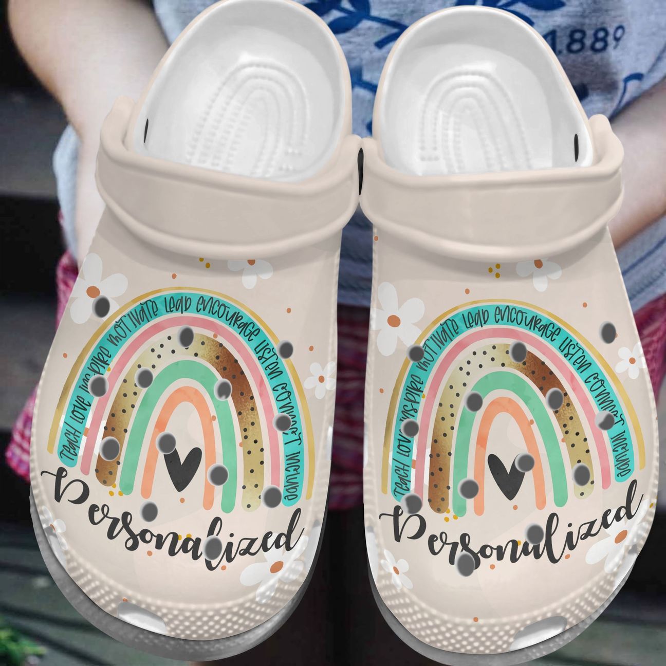 Teacher Love Inspire Personalized Clog, Custom Name, Text, Color, Number Fashion Style For Women, Men, Kid, Print 3D