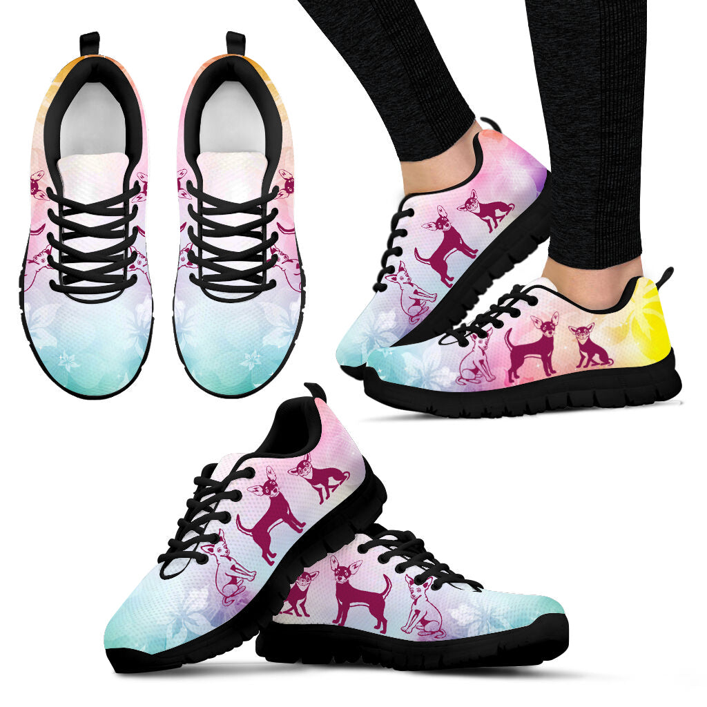 Chihuahua Dog Flower White Sneaker Comfortable Walking Running Lightweight Casual Shoes