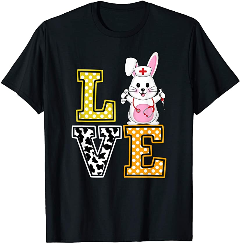 Love Easter Bunny Nurse Stethoscope Cow Print RN LPN LVN T-Shirt