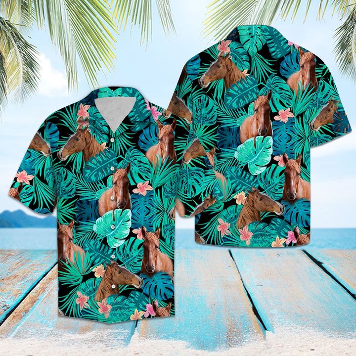 American Saddlebred Green Tropical Hawaiian Shirt Summer Button Up For Men, Women, Couple