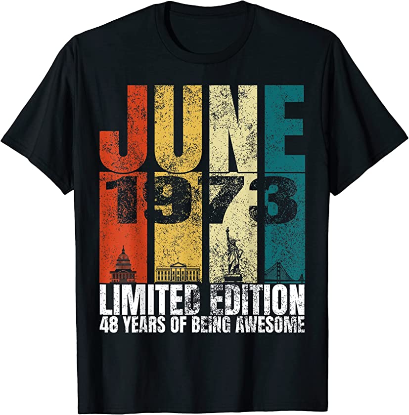 Vintage June 1973 Bday Costume 48 Years Old 48th Birthday T-Shirt