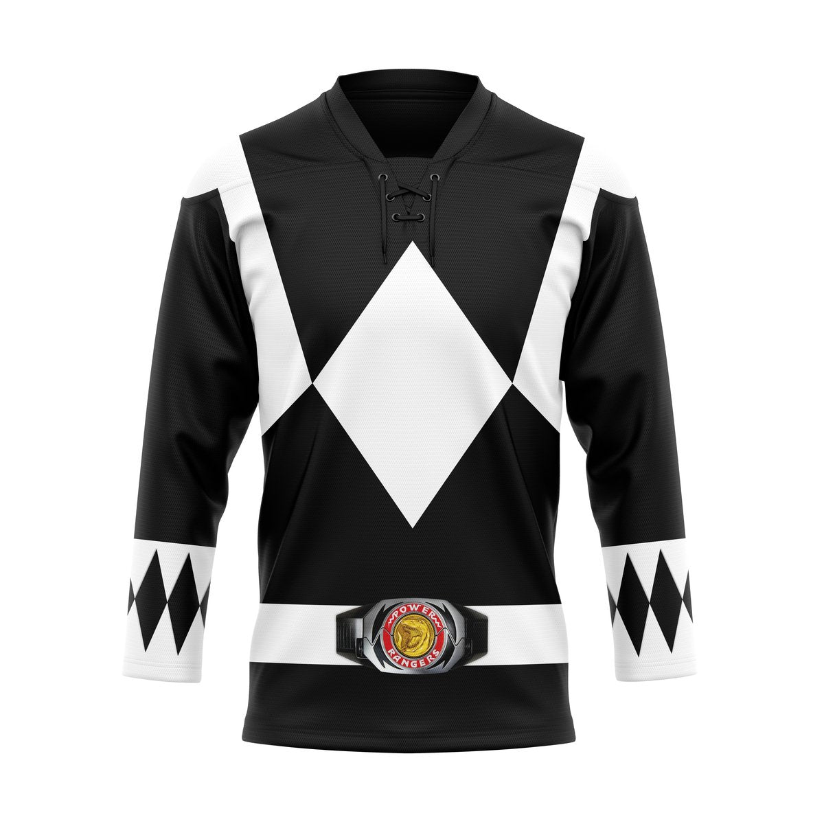 Gearhumans 3D Mighty Morphin Black Power Rangers Custom Hockey Jersey