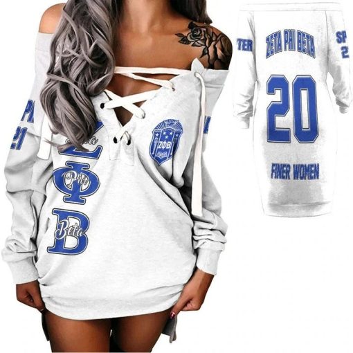 Zeta Phi Beta (White) Lace-Up Long Sweatshirt