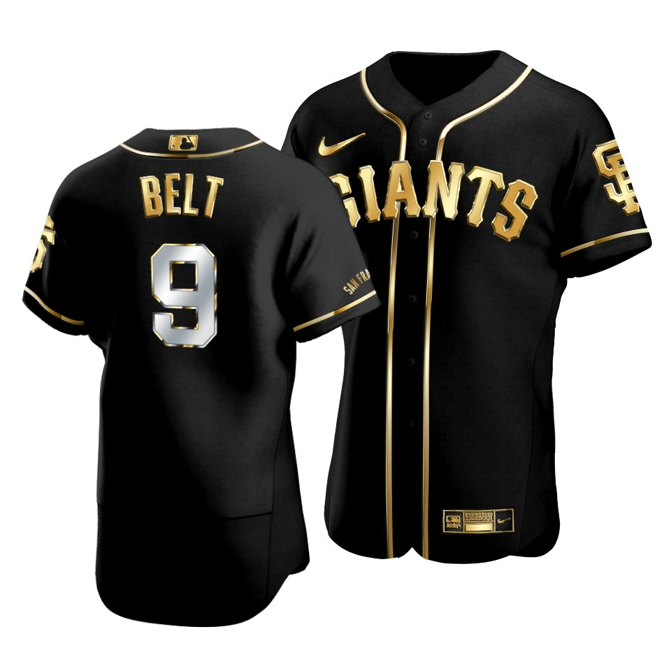 Men’S San Francisco Giants Brandon Belt #9 Golden Edition Black  Jersey