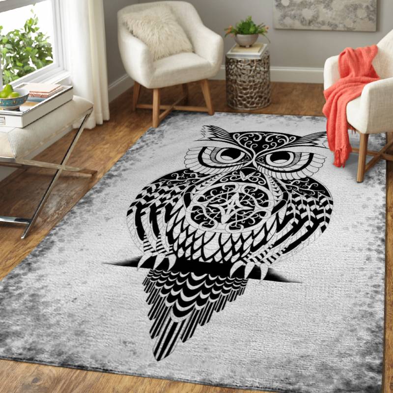 An Owl in Black – Forrest Animals Area Rug Carpet